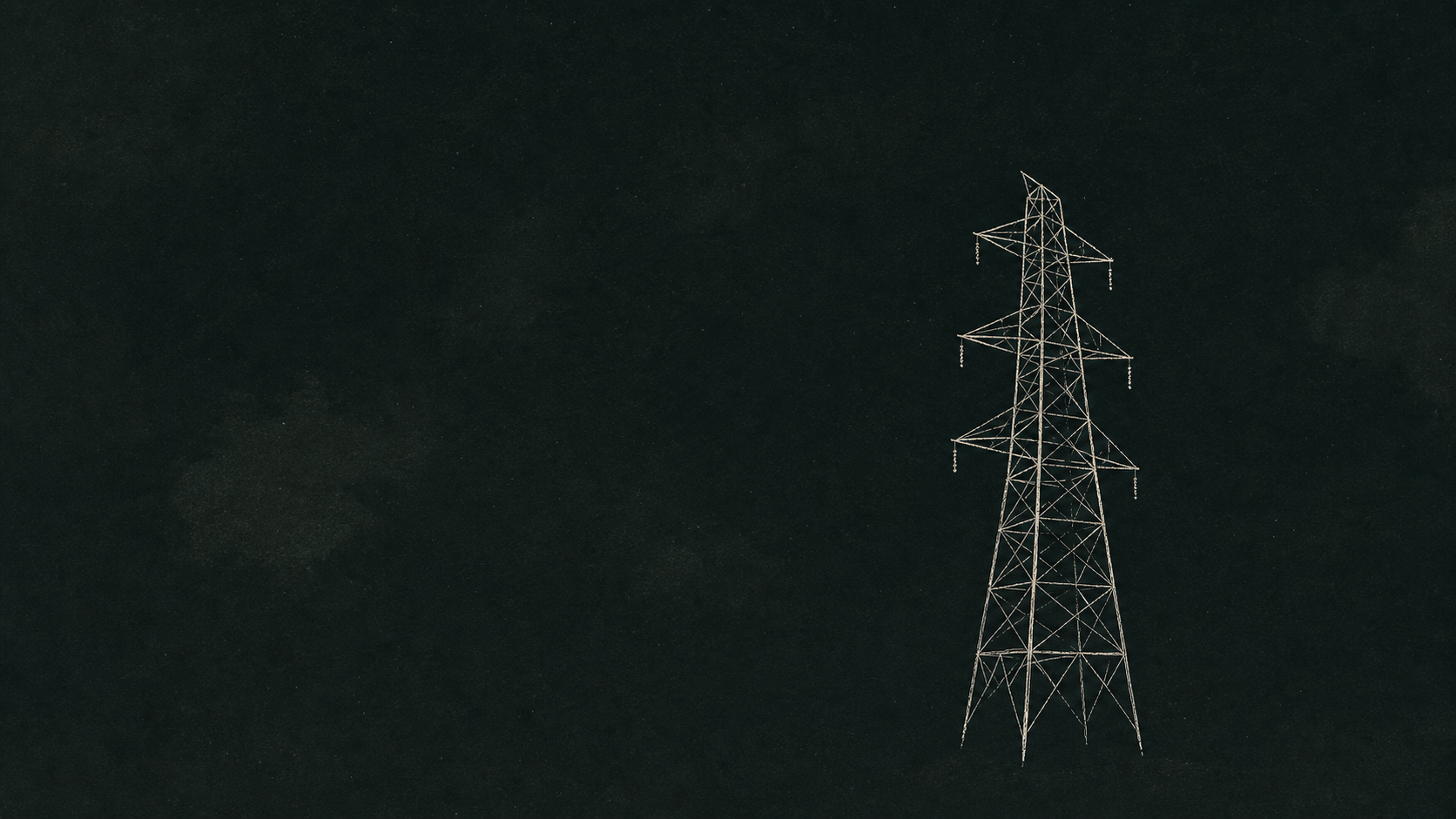 暗い背景に手描きの白い送電塔